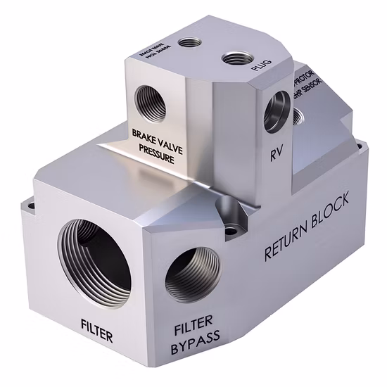 CNC-gefräster Edelstahl-Hydraulikventilblock, Hydraulikventil-Mehrfachverteiler